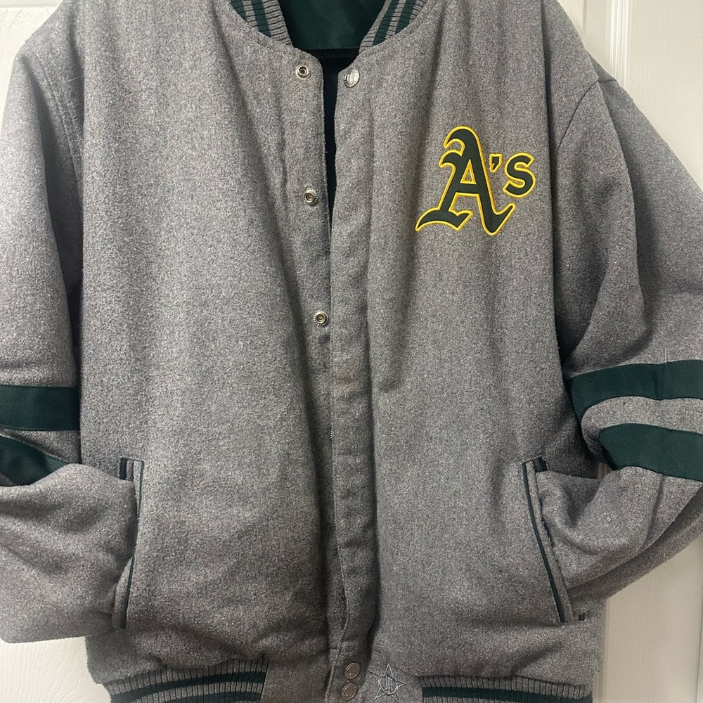 A's Gray and Green Varsity Jacket